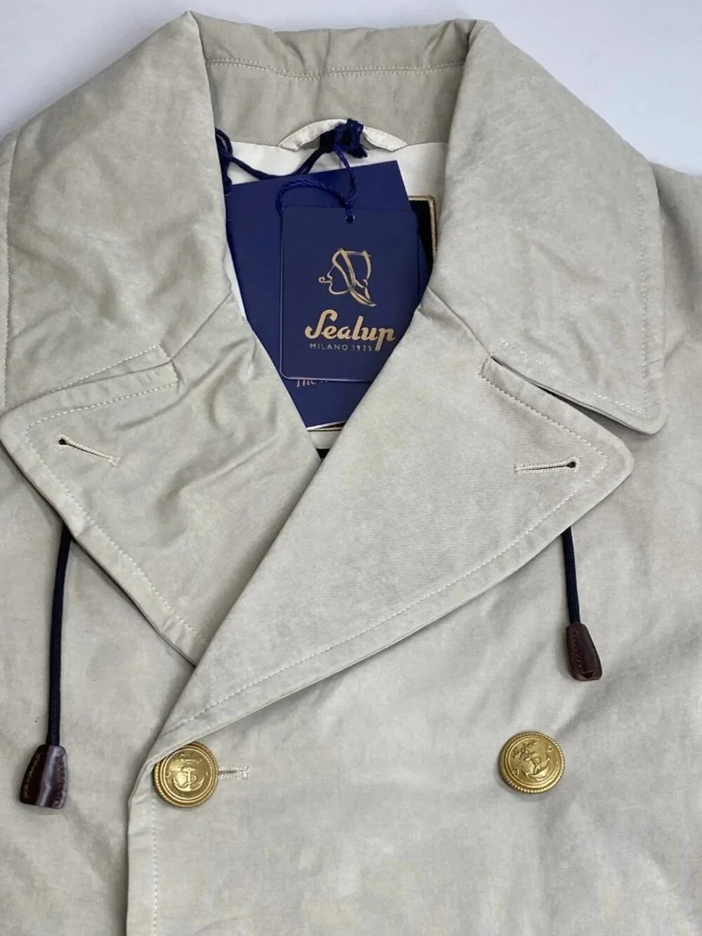 Sealup Mens Coat Beige Size XXL Genova Double Breasted Peacoat Goldtone Buttons